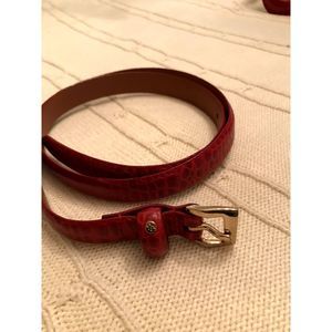 Sweet Ralph Lauren Skinny Red Belt with Gold Buckle